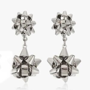 Christmas Bow Metal Earrings Silver